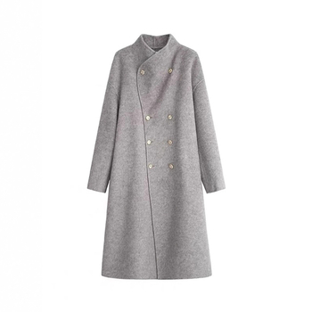 Palton dublu față din lână pentru femei, iarna 2025, lână amestec groasă, lungime medie, stil Hepburn pentru siluete mici