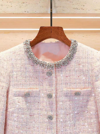 SP Brand Cardigan din tweed pentru femei, cu cristale și paiete, primăvara 2026, stil franțuzesc drăguț