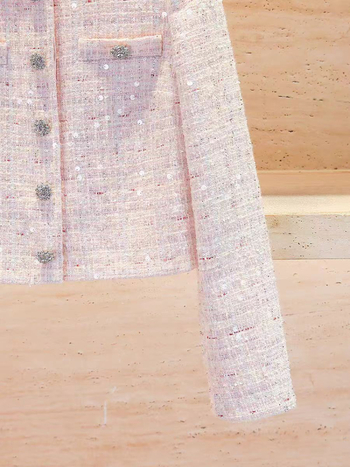 SP Brand Cardigan din tweed pentru femei, cu cristale și paiete, primăvara 2026, stil franțuzesc drăguț