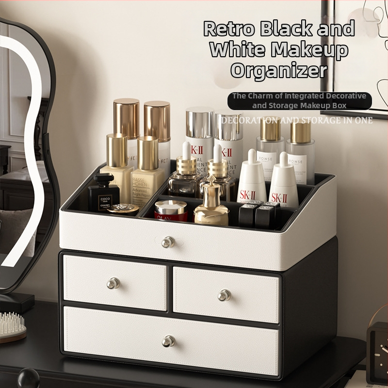 Nová luxusná kožená stolová skrinka s veľkým objemom na rúže, make-up a kozmetiku