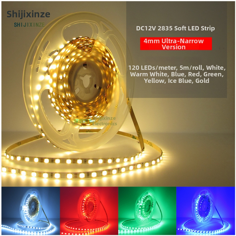 LED pásik 12V, jednofarebný, 2835 LED, 120 LED, samolepiaci, úzka verzia, šírka 4 mm, lineárny ohybný svetelný pás