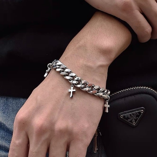 Unisex debeli kubanski lančani narukvica s križem, minimalistički geometrijski dizajn