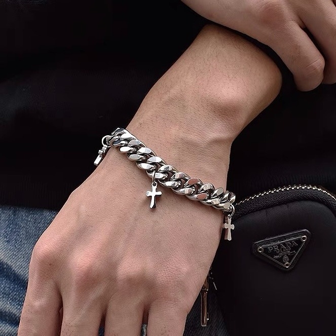 Unisex debeli kubanski lančani narukvica s križem, minimalistički geometrijski dizajn