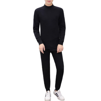 Set termic de iarnă pentru bărbați din bumbac 100% cu guler mediu, top subțire pentru bază și pantaloni