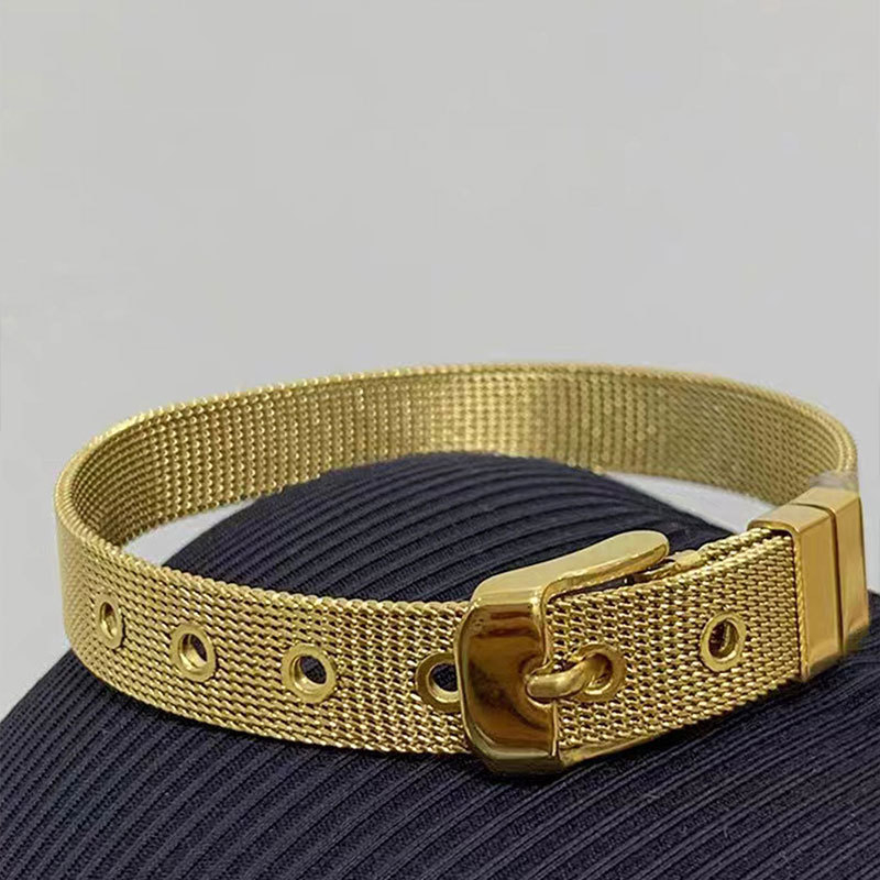 Narukvica od titanij čelika, u stilu kaiša za sat, unisex, retro dizajn, visokokvalitetni minimalistički komad od nehrđajućeg čelika.