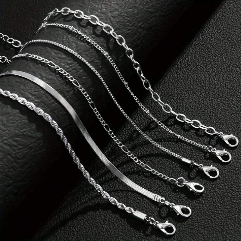 Set de brățări din oțel inoxidabil, stil minimalist, unisex, șase piese, bijuterii geometrice