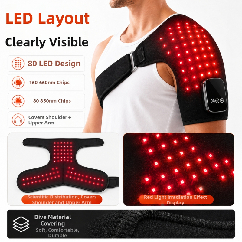 Vyhrievacie kolenné a ramenné pásy s červeným svetlom pre fyzioterapiu a teplú masáž, 80 LED, súkromný model