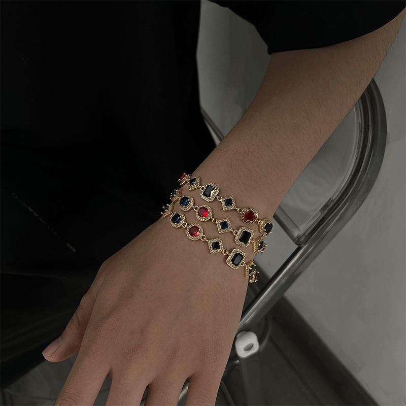 Brățară cu zirconiu, nuanță cupru-auriu, design original pentru bărbați