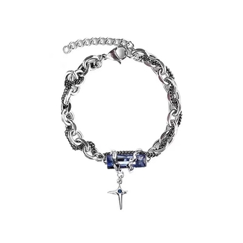 Brățară din oțel de titan cu zirconiu roșu, design cu două straturi — stil hip-hop minimalist, unisex, bijuterie pentru cuplu