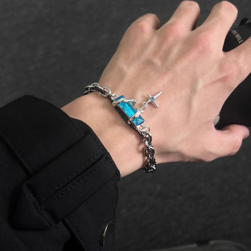 Brățară din oțel de titan cu zirconiu roșu, design cu două straturi — stil hip-hop minimalist, unisex, bijuterie pentru cuplu