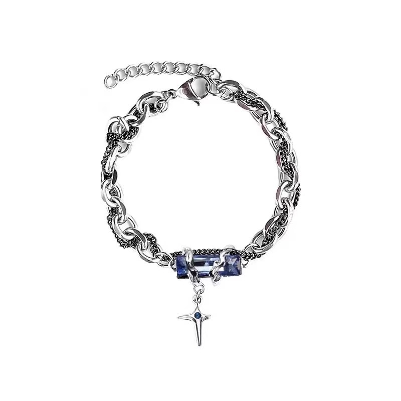 Brățară din oțel de titan cu zirconiu roșu, design cu două straturi — stil hip-hop minimalist, unisex, bijuterie pentru cuplu