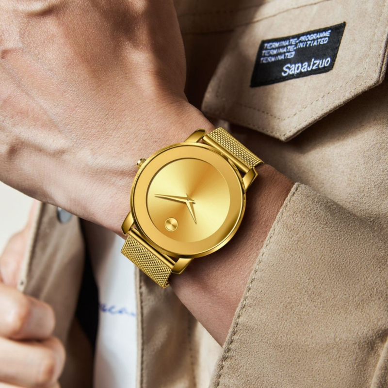 Marlen Keller Muški sat s tankim mesh remenom od nehrđajućeg čelika, klasičan minimalistički dizajn, vodootporan kvarcni sat, 40 mm cifernik, debljina kućišta 10 mm