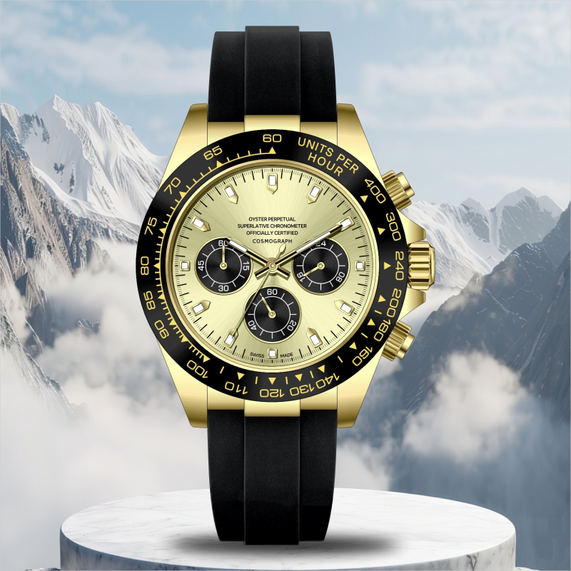 Berakins 8020 Férfi multifunkcionális kvarc kronográf óra, vízálló 30 m, fényes számlap, szilikon szíj, 43 mm átmérő, 12 mm vastagság, logó testreszabás
