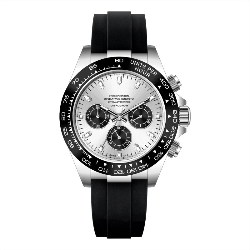 Berakins 8020 Férfi multifunkcionális kvarc kronográf óra, vízálló 30 m, fényes számlap, szilikon szíj, 43 mm átmérő, 12 mm vastagság, logó testreszabás