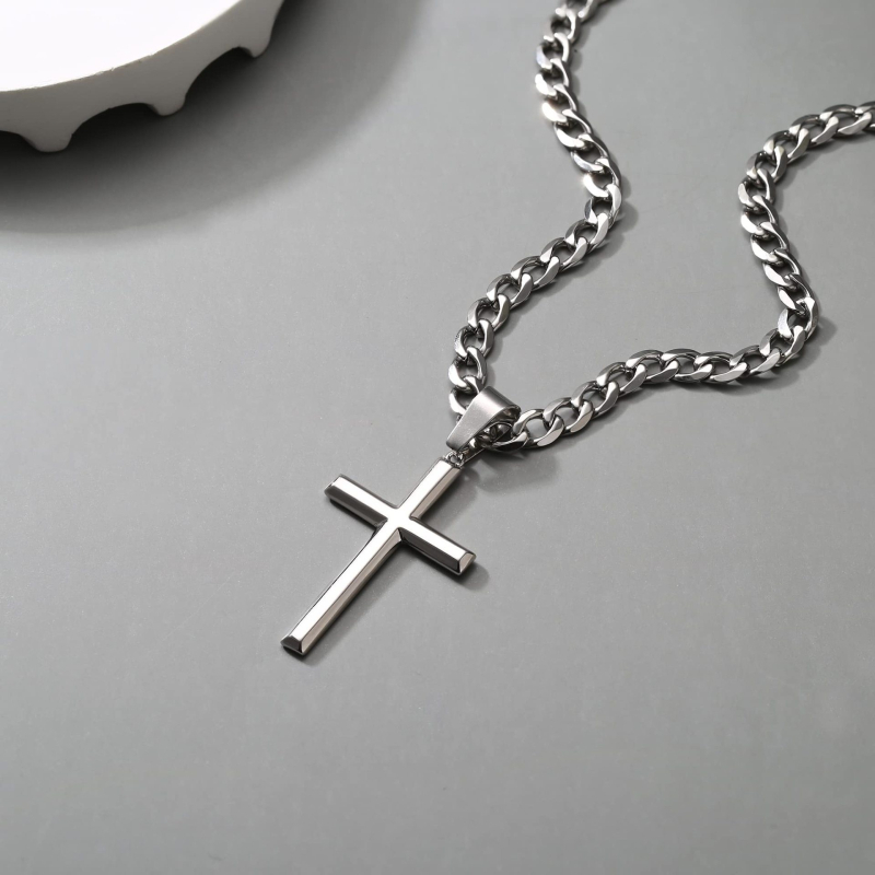 Krizna ogrlica s kubanskom lancem od titan čelika, unisex, hip-hop stil, minimalistički klasični nakit