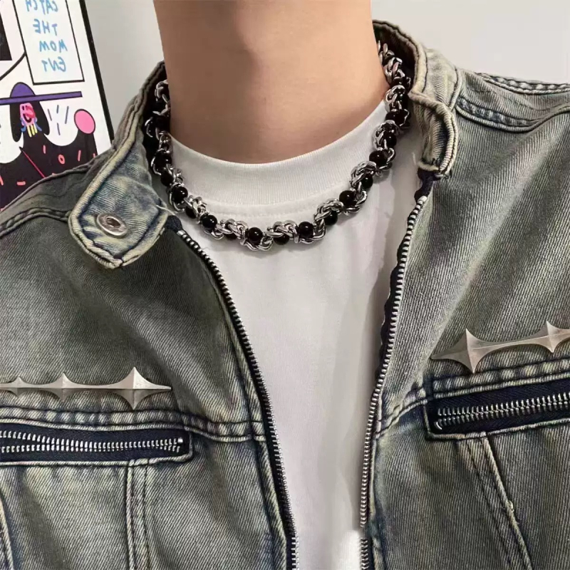 Vintage ogrlica za ključnu kost s perlama, titan čelik, unisex choker