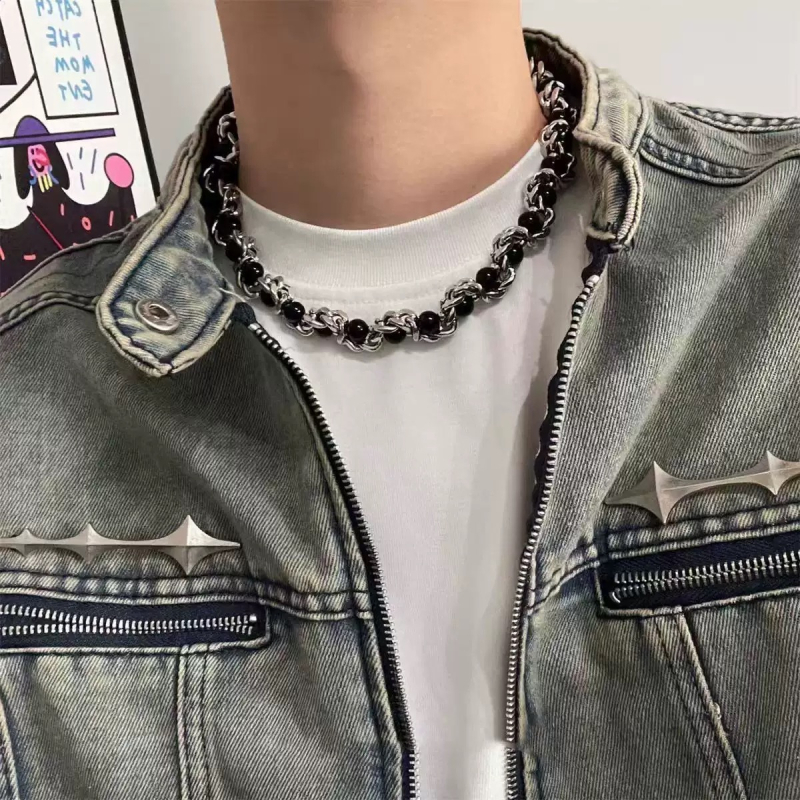Vintage ogrlica za ključnu kost s perlama, titan čelik, unisex choker