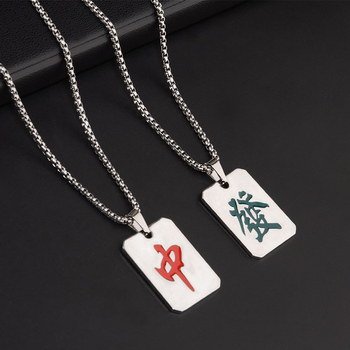 Unisex ogrlica od titan čelika s privjeskom Mahjong – crveni zmaj i znaci sreće, ulični hip-hop stil