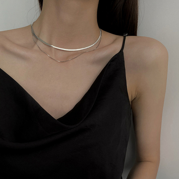 Unisex ogrlica od titan čelika sa spljoštenim zmijskim lancem, dvostruki sloj, kratka lanac za ključnu kost, geometrijski stil