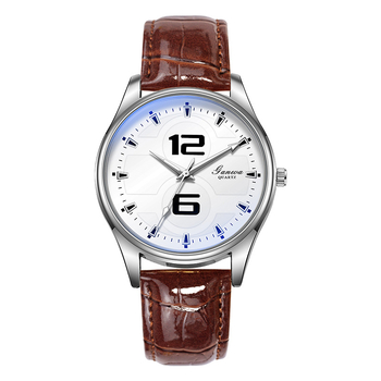 Férfi kvarc óra kék üveggel, PU szíjjal, cinkötvözetes tokkal, 40 mm számlap