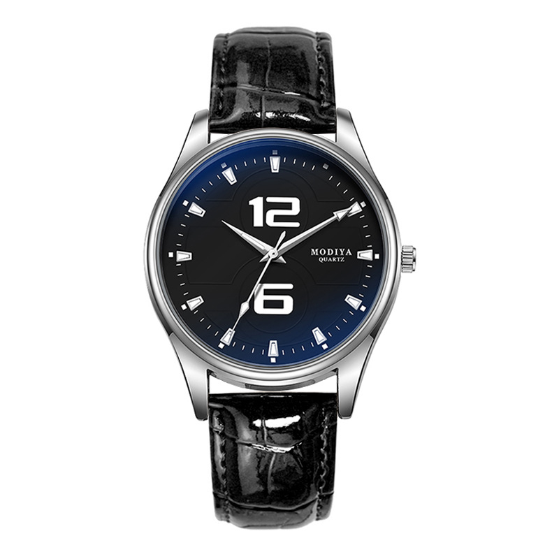 Férfi kvarc óra kék üveggel, PU szíjjal, cinkötvözetes tokkal, 40 mm számlap