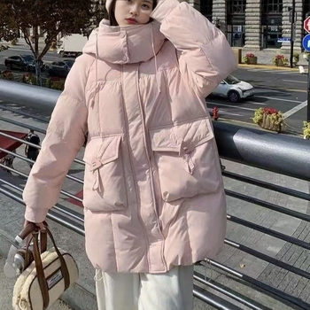 Ženský puffer kabát v korejskom štýle, stredne dlhý až dlhý, nad kolená, hrubý a teplý