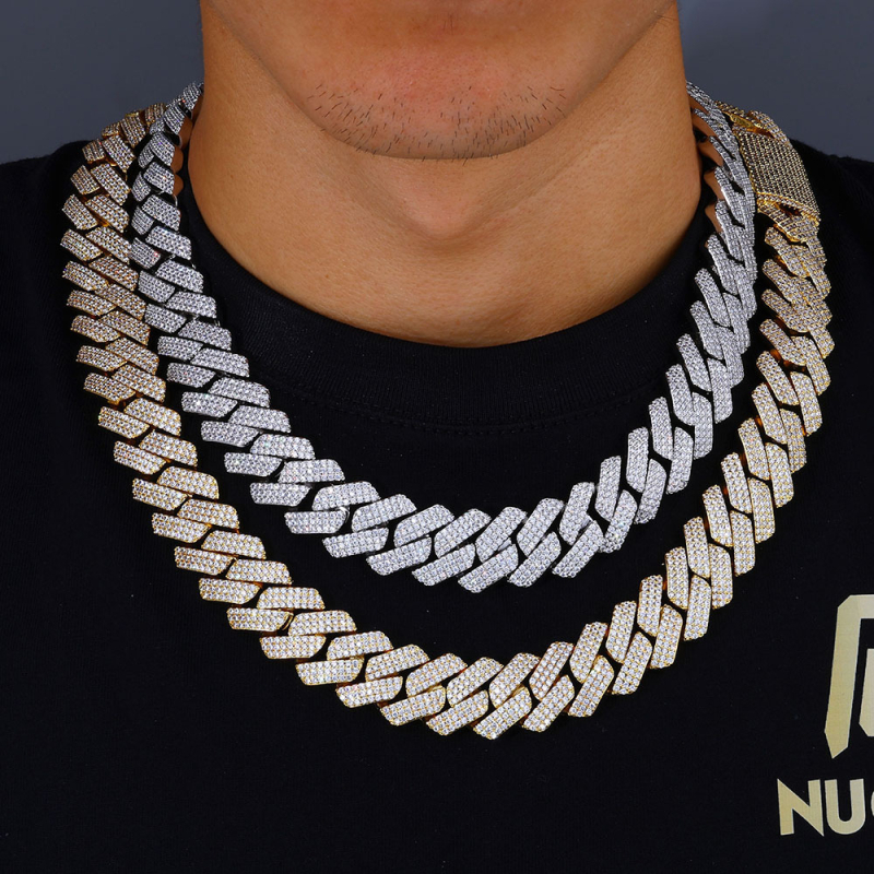 Muški kubanski lanac s tri reda cirkonija, 20 mm, dijamantnog oblika lanac, hip-hop stil nakita, prilagodljiv