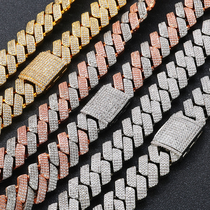 Muški kubanski lanac s tri reda cirkonija, 20 mm, dijamantnog oblika lanac, hip-hop stil nakita, prilagodljiv