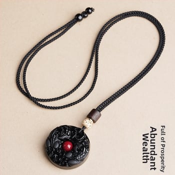 Náhrdelník z obsidiánu s Pixiu, unisex pre mužov a ženy