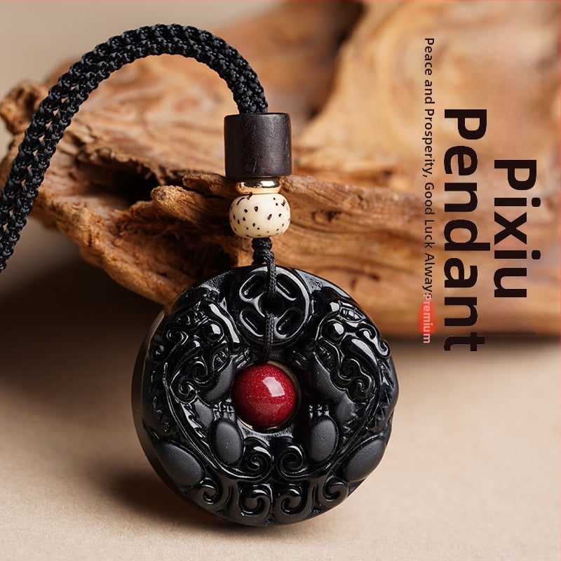 Náhrdelník z obsidiánu s Pixiu, unisex pre mužov a ženy