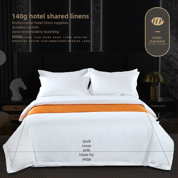 Bijeli četverodjelni hotelski set za hotele i gostionice, imitacija pamuka, jednobojni dizajn, navlaka za pokrivač, plahta i navlaka za jastuke