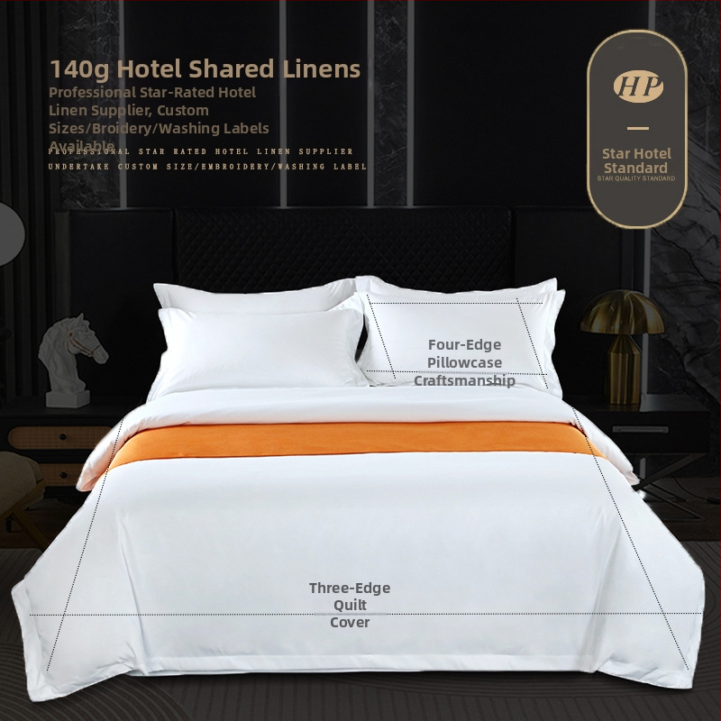 Bijeli četverodjelni hotelski set za hotele i gostionice, imitacija pamuka, jednobojni dizajn, navlaka za pokrivač, plahta i navlaka za jastuke