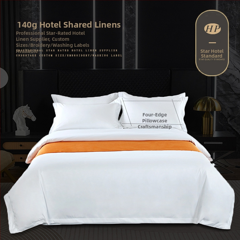 Bijeli četverodjelni hotelski set za hotele i gostionice, imitacija pamuka, jednobojni dizajn, navlaka za pokrivač, plahta i navlaka za jastuke