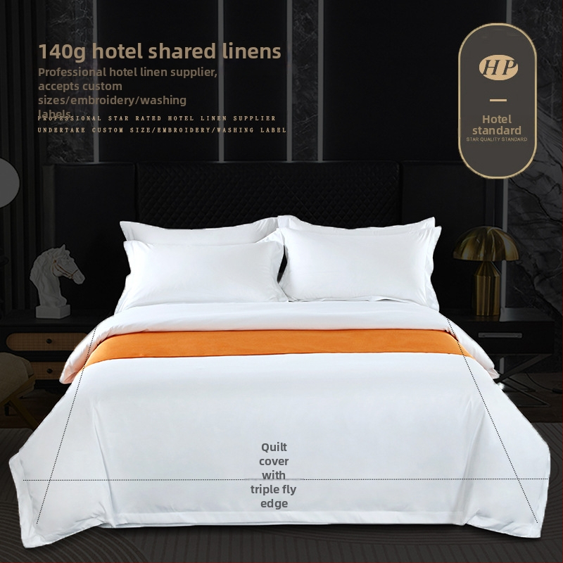 Bijeli četverodjelni hotelski set za hotele i gostionice, imitacija pamuka, jednobojni dizajn, navlaka za pokrivač, plahta i navlaka za jastuke
