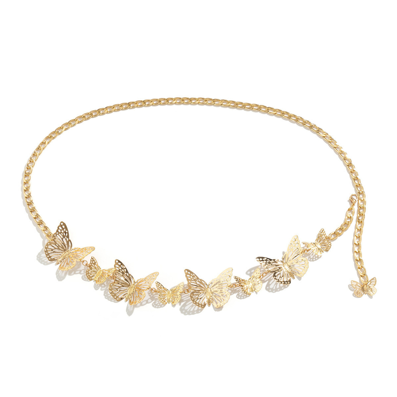 Minimalistički geometrijski lanac za tijelo, punk stil, jednostruki lanac s izrezanim leptirima na struku