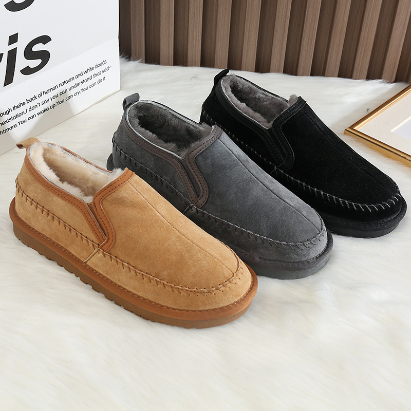 Muške čizme za snijeg od ovčje kože s toplom podstavom, protuklizna potplata, slip-on, kratka visina