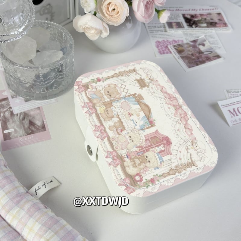 Prijenosna kutija za nakit s čipkastim medvjedom, elegantna i kompaktna za naušnice, prstene i lančiće