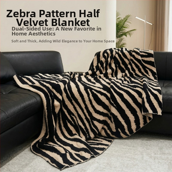 Prémiová deka na gauč so zebrovým vzorom, polovičná velúr deka, kancelárska oddychová deka, dekoratívna deka, polyester