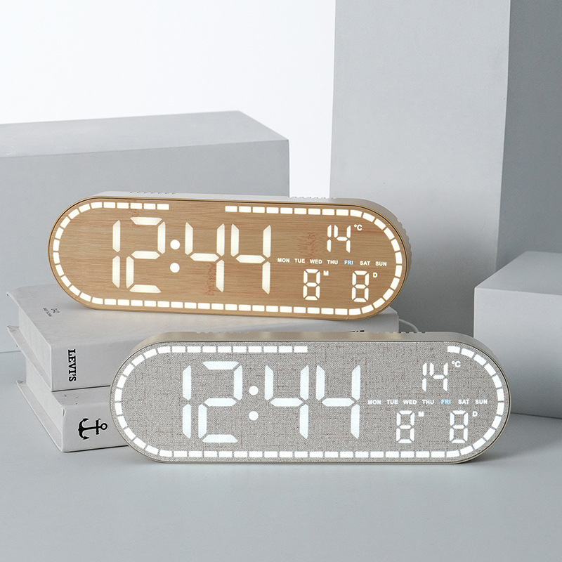 GH8053: Novi stil kućni LED zidni sat s drvenim uzorkom, minimalistički, višefunkcionalan, može stajati ili biti objesen