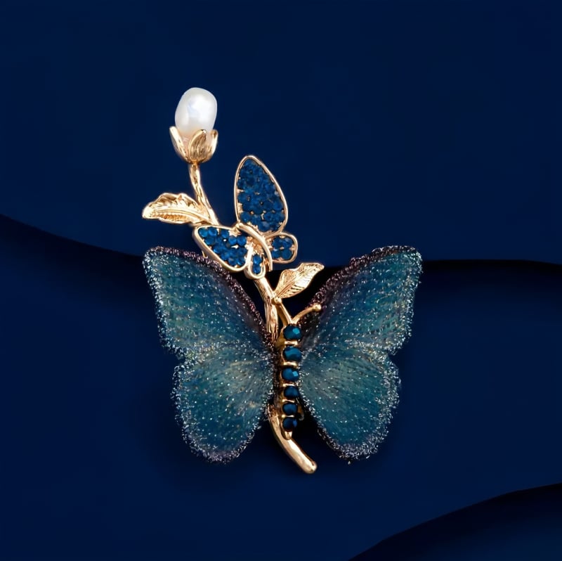 Broșă de lux pentru femei, cu broderie fină în formă de fluture – accesoriu elegant pentru sacou
