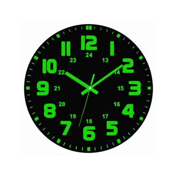 Ceas de perete luminos, 12 inci, silențios, rotund, cu cifre și ace verzi