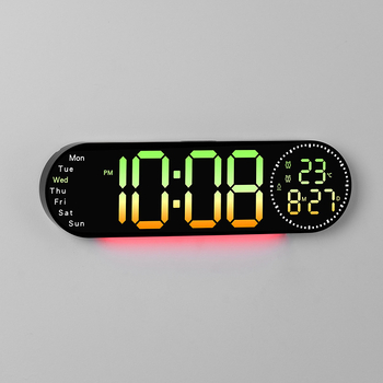 Ceas de perete 6666R - ceas LED digital RGB, multifuncțional pentru sufragerie
