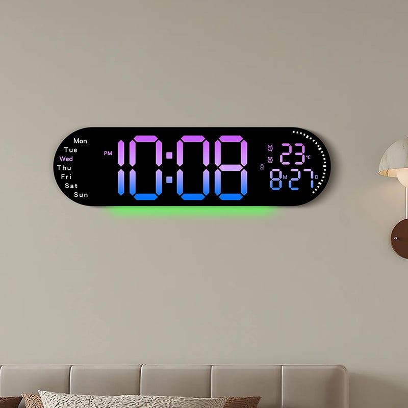 Ceas de perete 6666R - ceas LED digital RGB, multifuncțional pentru sufragerie
