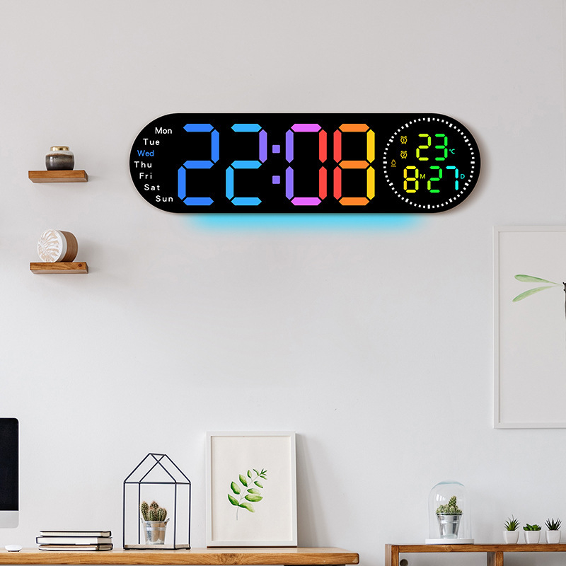 Ceas de perete 6666R - ceas LED digital RGB, multifuncțional pentru sufragerie
