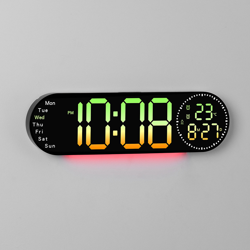 Ceas de perete 6666R - ceas LED digital RGB, multifuncțional pentru sufragerie