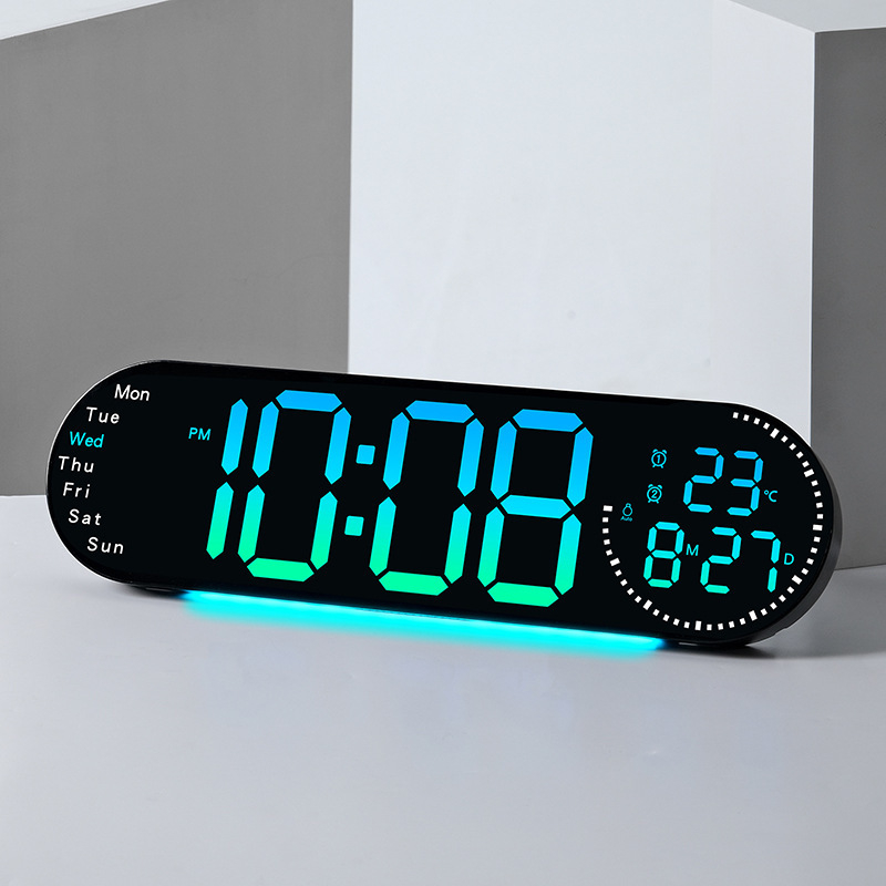 Ceas de perete 6666R - ceas LED digital RGB, multifuncțional pentru sufragerie