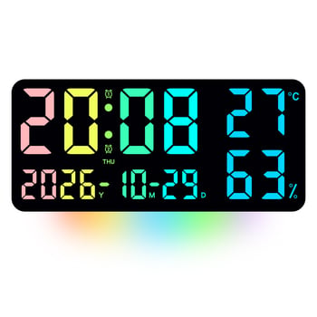 Ceas de perete RGB pentru sufragerie, mare dimensiune, ceas multifunctional cu iluminare ambientală și schimbare de culoare, model GH0750