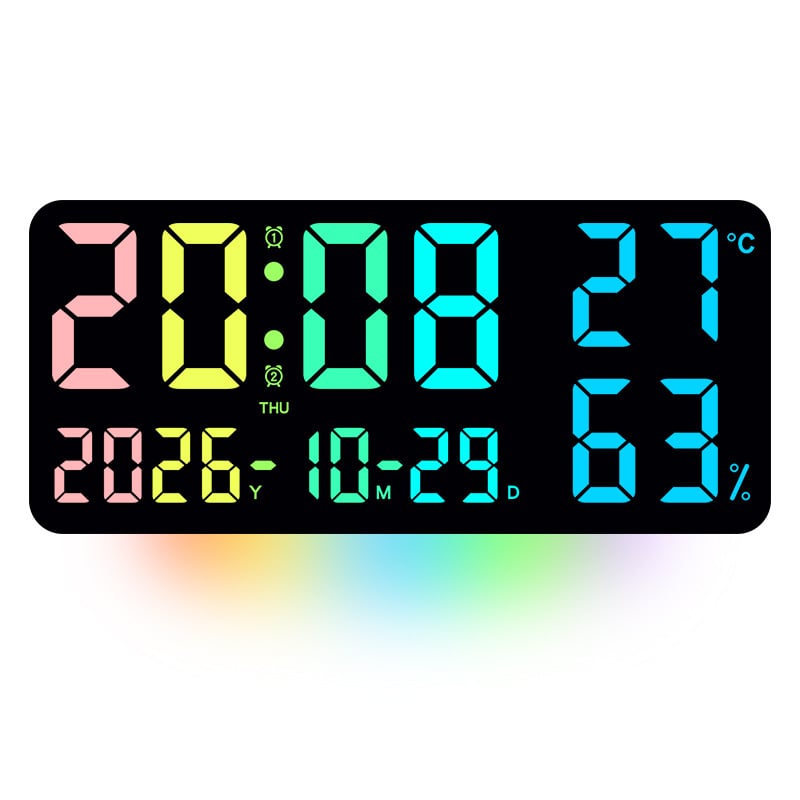 Ceas de perete RGB pentru sufragerie, mare dimensiune, ceas multifunctional cu iluminare ambientală și schimbare de culoare, model GH0750