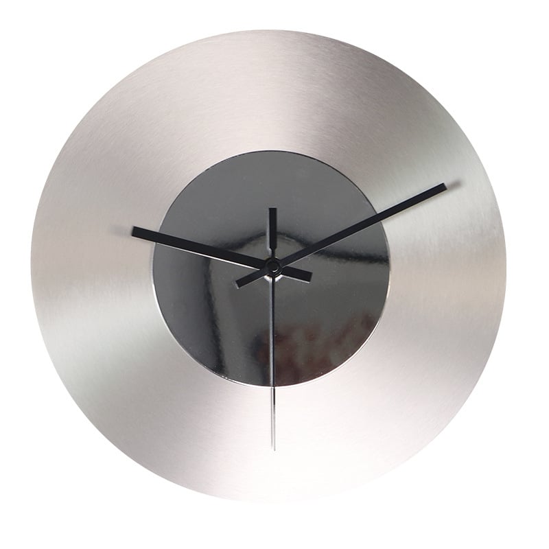 Ceas de perete creativ din metal – argintiu, cadran circular oglindit, stil industrial nordic, mișcare silențiоasă, pentru sufragerie