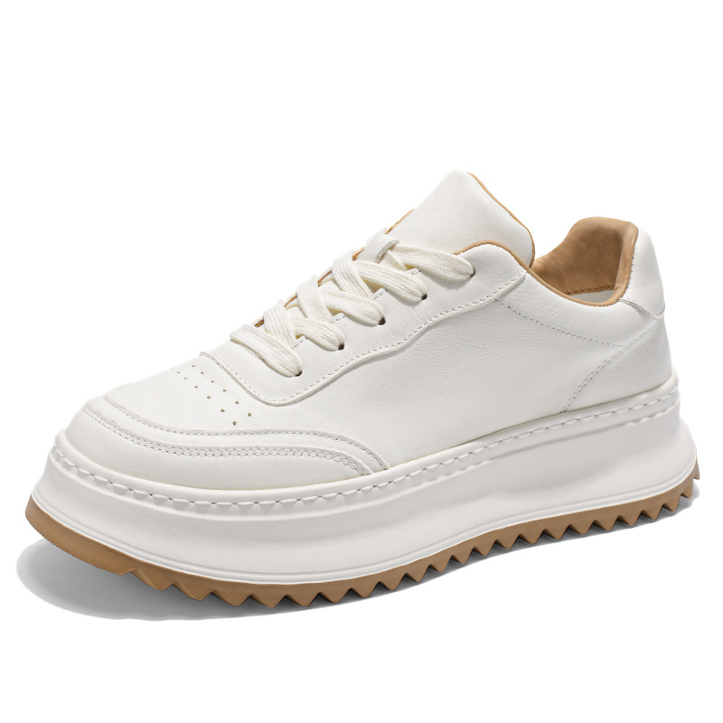 Muške bijele kožne tenisice, retro casual obuća s debelim potplatom